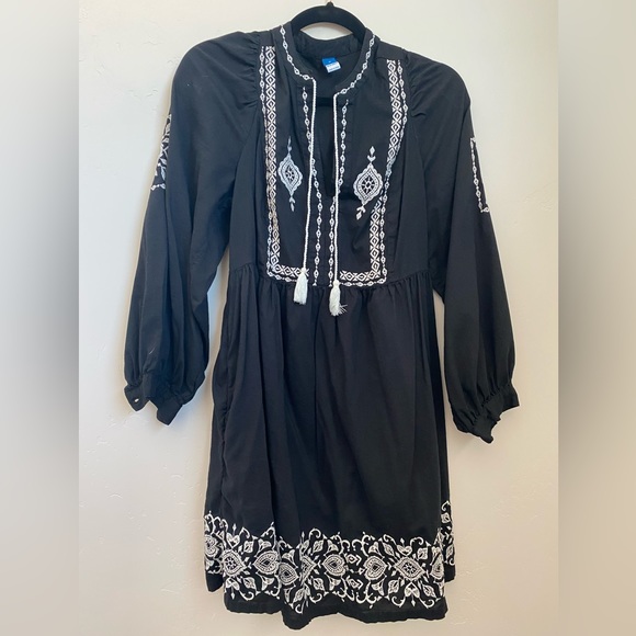 Long-Sleeve Embroidered Mini Swing Dress - Picture 1 of 4